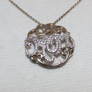 Round Cut Cubic Zirconia Filigree Mom Pendant Necklace in 925 Sterling Silver